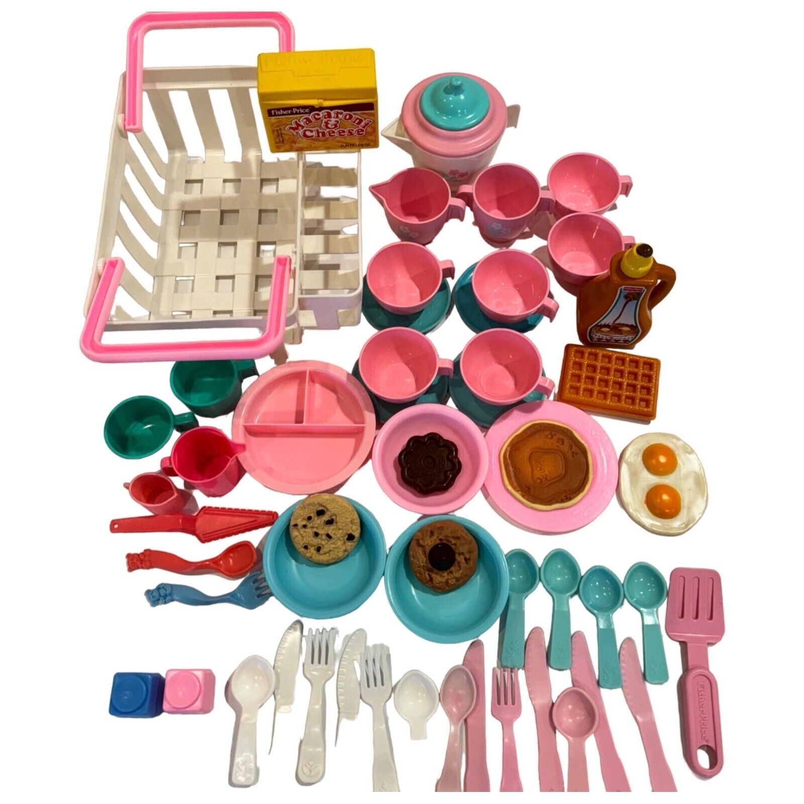 VTG 80s Fisher-Price Pink Tea Party Set Kitchen Pretend Play 1982 Lot of 54 - $34.19