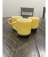 Vtg Anchor Hocking Fire King Yellow Brown Coffee Cup Mug Ribbed Stackabl... - $29.69