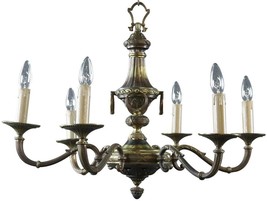 Chandelier 1950 Vintage French Metal 6-Light Traditional Empire Style Decorative - £550.75 GBP