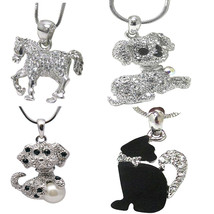 Pet Dog Horse Cat Rhinestone Pendant Womens Silvertone Fashion Jewelry Necklace - £5.46 GBP+