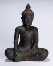 Antique Khmer Style SE Asia Seated Wood Enlightenment Buddha Statue - 43... - $507.10