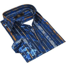 Men's Sports Shirt By Barocco Fashion Printed Long Sleeves Soft Feel EFS60 Navy image 2