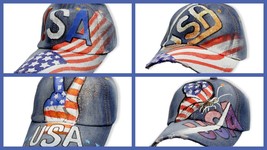 USA Patriotic Ball Cap Hat Hand Painted with Sparkles Choose From 4 Designs NEW - £14.07 GBP
