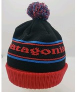 Patagonia Unisex Snowbelle Pom-Pom Black Blue &amp; Red Beanie Big Logo Size... - $34.12 CAD