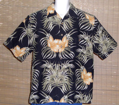 Joe Marlin Hawaiian Shirt Black Tan Floral Size Large - £15.97 GBP