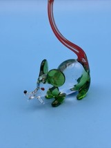 Vintage Italian Hand Made Blown Art Glass Green Clear Mouse Made In Italy - $26.86