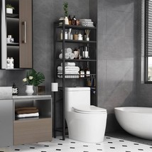 Black Over the Toilet Storage Freestanding Industrial Metal Wood Shelvin... - $143.49