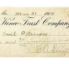 1914 Kineo Trust Company Bank Check E.A. Sampson Dover Maine Signed 6229... - $11.99 1914 Kineo Trust Company Bank Check E.A. Sampson Dover Maine Signed 6229... - $11.99