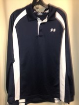 58B Under Armour Cold Gear Henley Shirt  Navy Blue White Men&#39;s Large Pullover - £9.99 GBP