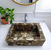 17&quot; x 13&quot; Brown Agate Wash Basin | Handcrafted Gemstone Vessel Sink | Na... - $978.11