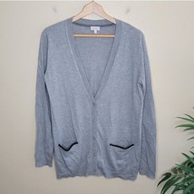 Pixley | Gray Snap Front Cardigan Sweater with Faux Leather Trim &amp; Elbow... - $24.19