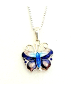 925 Sterling Silver Butterfly Necklace Front & Back Multi-color Enamel Details - $13.30