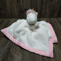 CARTERS Baby Unicorn Lovey 14 Inch White Pink Satin Soother Security Bla... - $12.32