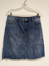 Cato Denim Skirt Size 4 Blue Jean Modest Womens No Slit Fray Hem - $14.97