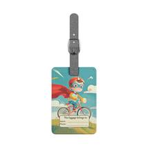 Luggage Tag for Kids Superhero Riding a Bike | Rectangle Saffiano Polyes... - $19.99