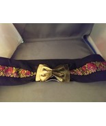 Beautiful Brass Bow Buckle with Clothe Black with Flower Design Belt Women - $20.51 CAD