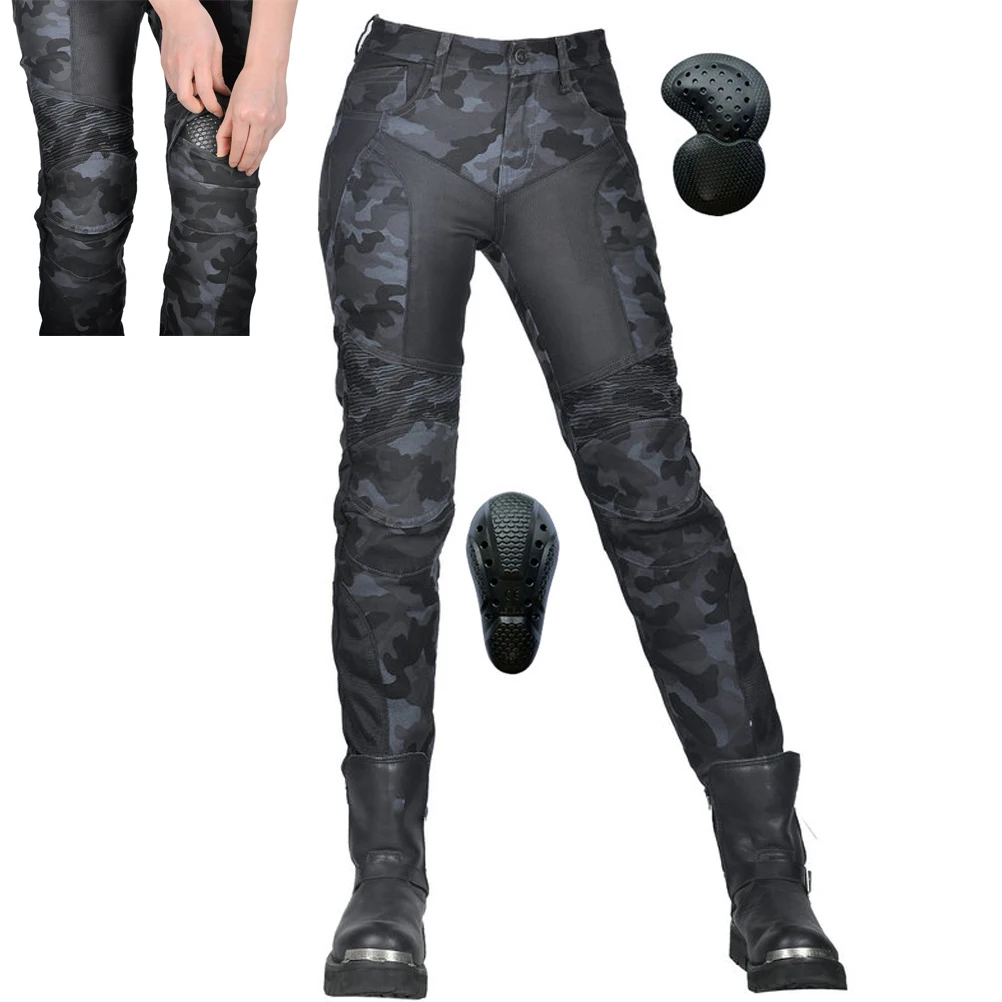 Women Motorcycle Riding Pants with 4 XUpgrade CE Armor Blue Camouflage Street - £71.12 GBP+
