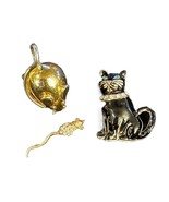 VINTAGE LOT OF 3 Brooch’s Pins Monet Cats &amp; Mice /Mouse Cat Gold Plated ... - £16.81 GBP