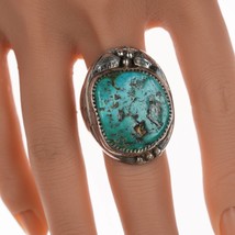 sz12.75 Large Vintage Navajo silver and turquoise ring - £311.46 GBP