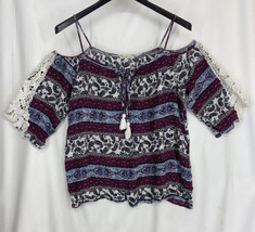 Charlette Russe Women&#39;s Size L Blouse Boho Multicolor Cold Shoulder Top - £9.12 GBP