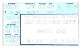 Grateful Dead Concert Ticket Stub June 7 1991 Deer Creek Indiana - £26.22 GBP