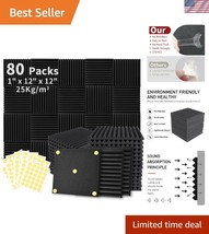 High-Density Acoustic Foam Panels 80 Pack with Fire Resistance - 1&quot; x 12&quot; - $89.99