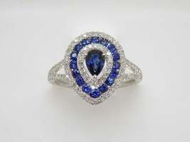 1Ct Pear Cut Blue Sapphire &amp; Diamond Halo Engagement Ring 14k White Gold Finish - £87.69 GBP
