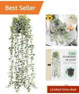 24-Inch Artificial Hanging Eucalyptus Plant in Black Pot - Eco-Friendly Decor