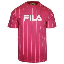 FILA Men&#39;s Pink &amp; White Striped Logo S/S T-Shirt (163) - £9.43 GBP