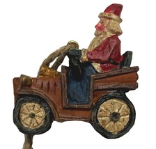 Vintage Mini Christmas Tree Ornament Santa Driving Car 2 Inch Tall Carved Style - £7.03 GBP