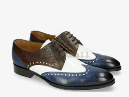 Handmade Men&#39;s Leather Three Tone Oxford Wingtip Formal Party Wear Shoes-222 - £180.85 GBP