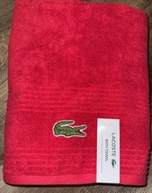Lacoste ~ Red Bath Towel 100% Cotton 30&quot; x 52&quot; Big Crocodile Logo (B) - $32.66