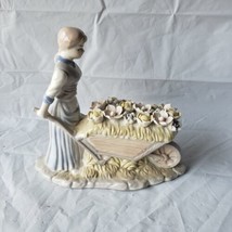 Girl Pushing Wheelbarrow of Roses-Porcelain-Simson Giftware. - £39.10 GBP