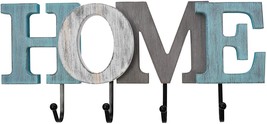 Rustic Wood Home Letter Sign with 4 Hooks Cutout Home Sign Wall Mounted Key Rack - £16.97 GBP