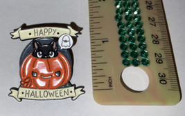 Happy Halloween Cat Pumpkin Jack-O-Lantern Enamel Pin  - £5.51 GBP