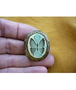 (cs3-24) BUTTERFLY CAMEO off white green Oval Pin Pendant jewelry butter... - $575.30 MXN