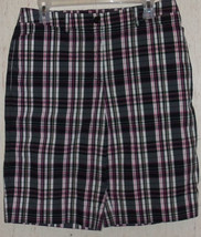 Excellent Womens Ak Anne Klein Sport Stretch Black Pink &amp; White Plaid Shorts 10 - £19.48 GBP