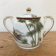 Vintage Antique Asian Forest Japan Gold White Porcelain Bamboo Lidded Su... - $39.59