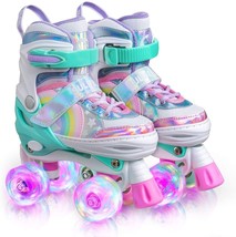 Rainbow Unicorn 4 Size Adjustable Light up Roller Skates for Kids Size Large NEW - £58.60 GBP