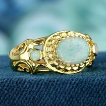 Natural Opal Vintage Style Ring in Solid 9K Yellow Gold - £1,116.51 GBP