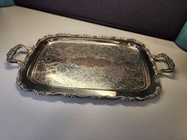 Vintage Oneida Georgian Scroll Large Silverplate Handled Tray #sl29 - £86.63 GBP