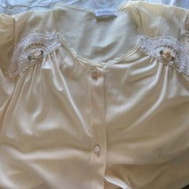 Lorraine Vintage Long Sleeve Button Down Night Gown. Neckline Rosettes S... - $29.92