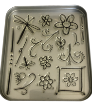 Gel-a-tins Clear Acrylic Stamps Oodles of Doodles Flowers Dragonfly Set 18 Tin - £7.98 GBP