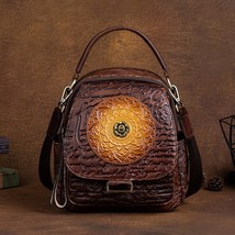  Retro Cowhide Backpack Embossing Flower Bag 4 Color Women&#39;s Bags Leathe... - £133.56 GBP
