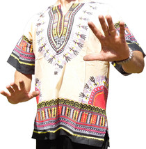 Mens Beige Dashiki Shirt African Blouse Top Rap Rapper ~ Fast Shipping - £9.48 GBP