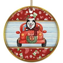 hdhshop24 Funny Husky Dog Ride Car Ornament Gift Pine Tree Decor Hanging, Siberi - £15.77 GBP