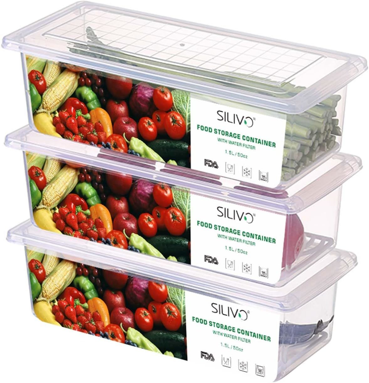 Silivo Fruit Storage Containers For Fridge (3 Pack) - 1.5L Produce Saver - $44.99