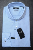 HUGO BOSS Herren Jemerson Slim Fit Softline Med Blau Spotted Kleid Hemd 37 14.5 - £50.67 GBP