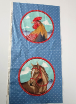 Horse Rooster Quilting Craft Sewing Panel 8.75&quot; x 17.75&quot; Cranston Screen Print - $7.43