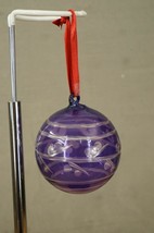 Vintage Christmas Tree Ornament Hand Blown Purple Cut To Clear 3.5&quot; Roun... - $24.49